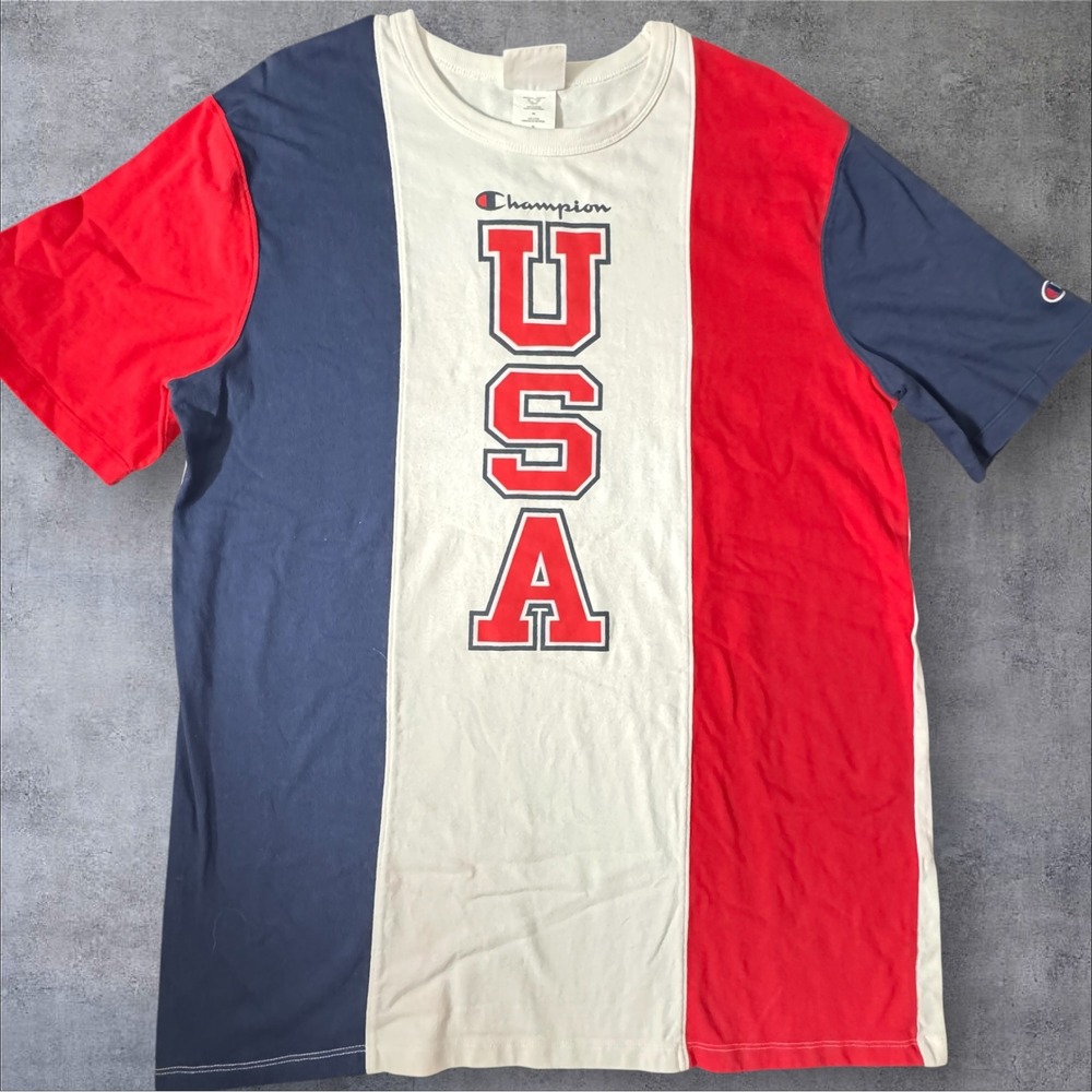 Champion USA T-Shirt XL Red White Blue Colorblock Graphic Patriotic